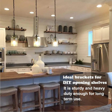 Kitchen with 12 Inch Shelf Brackets 4 Pack Heavy Duty Frosted Black With Lip For Floating Shelves in use.