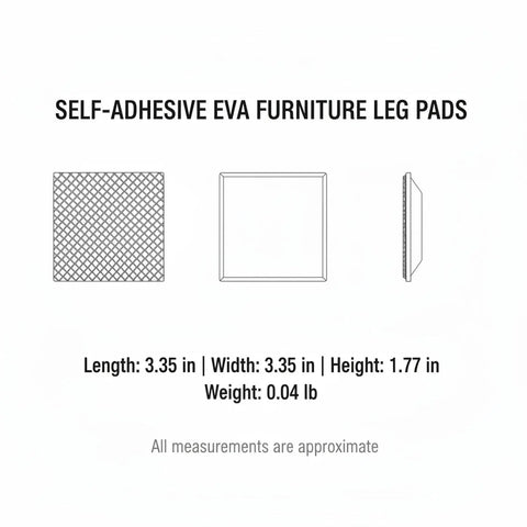 Diagram of self-adhesive EVA furniture leg pads dimensions for floor protection.