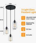 Industrial 3 Light Pendant Lighting With Adjustable 39.4 Inch Cords, Clear Glass Shade For Kitchen Island, Dining Room, E26 Base Ready