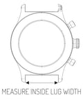 Diagram showing how to measure inside lug width for Watch Adapters for Tread and Tread LT in Black 16mm Lug Size Includes Pin Tool and Replacement Pins Lets You Swap Watch Bands Fast Apple Watch Compatible Adapters Patent Pending.