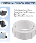 2-inch slip half-union heater adapter, white plastic, front view
