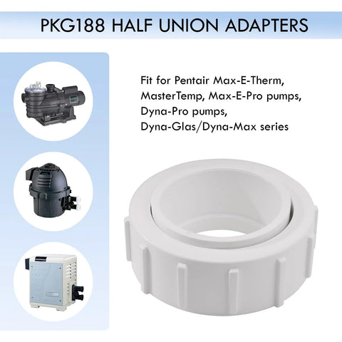 2-inch slip half-union heater adapter, white plastic, front view