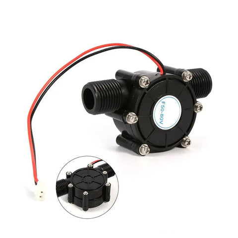 Micro Hydro Generator Portable Water Turbine For 5V To 80V Charging Off Grid Power For Camping And Outdoor Adventures, small black unit with wires.