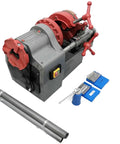 Electric Pipe Threader Machine 110V All In One Threading Cutting And Reaming Tool For Water Gas And Electrical Conduits With Dual Clamping And Self Oiling System Covering Half Inch To Two Inch Workhorse, 1/2-2 inch steel pipe set