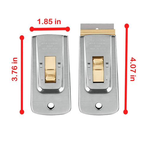 Razor Blade Scraper Tools Set With Five Replaceable Single Edge Blades, product dimensions in inches shown.