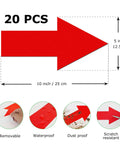 Red Arrow Floor Sticker 10 X 5 Inch Self Adhesive Vinyl Decal 20 Pack For Walkways And Safety Signs Easy Peel No Residue Removal Ultra Tough Commercial Grade Anti Slip Floor Marker, 20 pcs