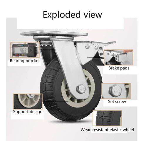 Exploded view of Heavy Duty Silent Caster Wheels With Brakes Universal Replacement Furniture Casters showing components.