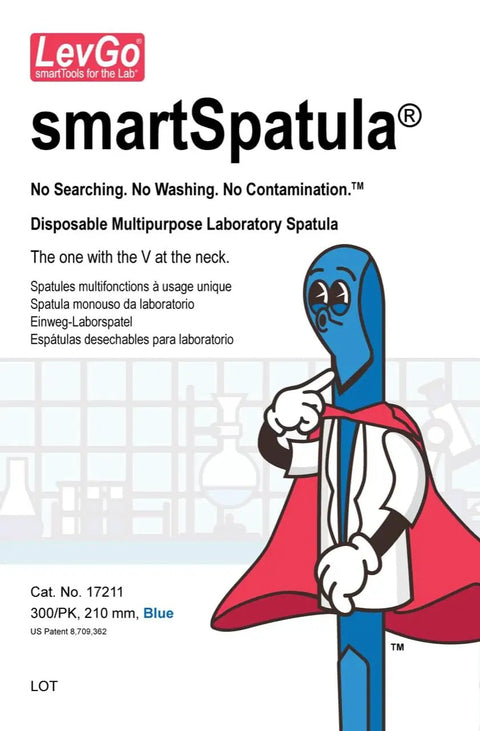 Disposable Multipurpose Lab Spatula With V Neck Design For Contamination Control Look For The V At The Neck Blue Color Fits 15 mL and 0.5 mL tubes, 210 mm