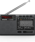 Front view of Dope Portable Shortwave Radio With DSP And 12 Bands AM FM SW, showing antenna and frequency display.