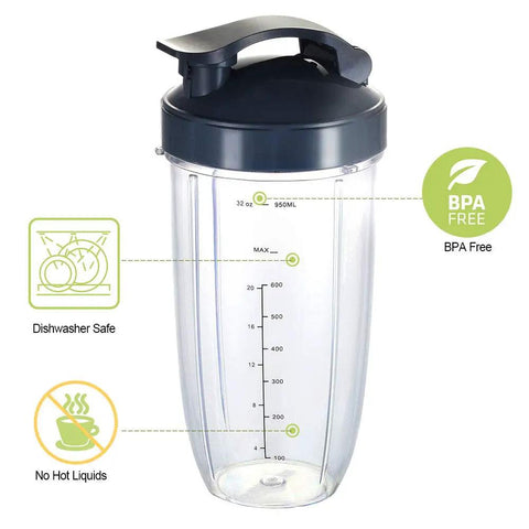 Two 32oz Replacement Blender Cups With To Go Lids For NutriBullet 600W And Pro 900W durable high quality BPA-free design