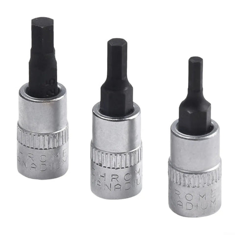 Beefy Three Piece One Quarter Inch Drive Hex Socket Set With H3 H4 H5 Inner Hex Bits In Chrome Vanadium Steel 38mm Length