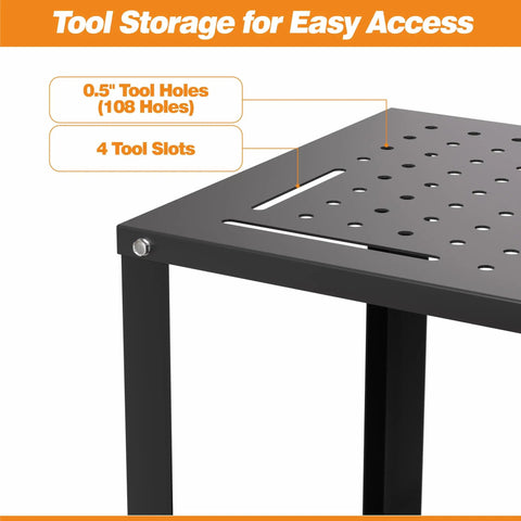 Beefy Steel Welding Workbench Cart With Wheels 32 By 20 Inch Metal Table tool tray with 108 holes and 4 slots