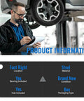Mechanic inspecting car with product info tag for "Front Left Wheel Hub Bearing And Steering Knuckle Assembly For VW Beetle Cabrio 2010 And Beetle 1998 To 2010 Golf 1999 To 2010 Jetta 1999 To 2005 Driver Side Replacement OEM Grade Heavy Duty Easy Install"