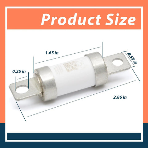 Straight Up Heavy Duty High Voltage Automotive Fuse Replacement For New Energy Electric Vehicles Using 500 Volt 2000 Amp Inline Block With Knockout Short Circuit Protection Gearhead Approved, showing dimensions.