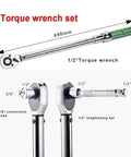 1/2-Inch Drive Click Torque Wrench Set Dual Direction Adjustable High Precision Wrench With Buckle Heavy Duty Pro Grade Steel