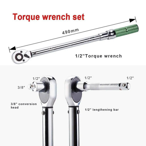 1/2-Inch Drive Click Torque Wrench Set Dual Direction Adjustable High Precision Wrench With Buckle Heavy Duty Pro Grade Steel