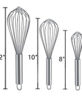 3 Pack Stainless Steel Balloon Whisks Set For Cooking, Blending, Beating And Stirring, Heavy Duty 8 Inch, 10 Inch, And 12 Inch Wires
