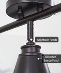 Close-up of Ellis 27 Inch Industrial 3 Light Track Lighting With Adjustable Heads, Vintage Oil Rubbed Bronze Finish