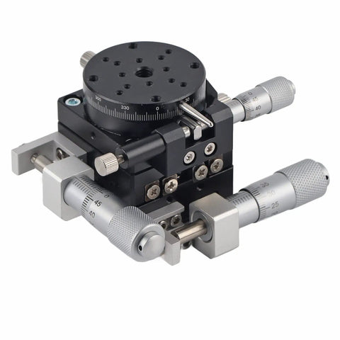 Three Axis Manual Linear Stage 40x40mm With Fine Adjustment Knobs And Carbide Side Head for optical experiments and machining precision.