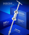 9-Way Internal And External Slide Hammer Puller Set With 5-Lb Hammer detailed view showing T-handle and rugged carbon steel construction.