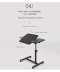 Slick Height Adjustable Laptop Table With Smooth Rolling Locking Casters Premium Couch Side Stand Heavy Duty Wood Finish Foldable Computer Cart For Lazy Day Lounging with two-way tilt design.