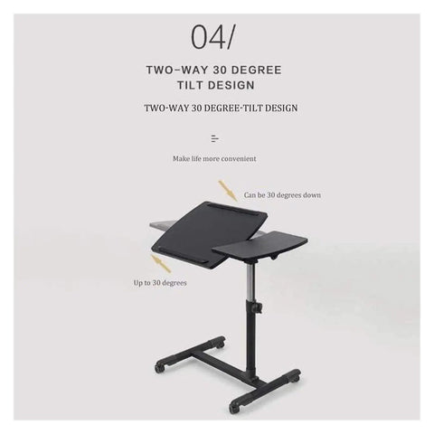 Slick Height Adjustable Laptop Table With Smooth Rolling Locking Casters Premium Couch Side Stand Heavy Duty Wood Finish Foldable Computer Cart For Lazy Day Lounging with two-way tilt design.