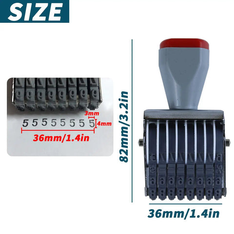 Top Shelf Eight Digit Roller Stamp With Changeable Number Wheels And Multi Function Rubber Design Killer Quality DIY Scrapbooking Office Supply For Super Easy Date Pricing Projects, showing size and detail of adjustable wheels.