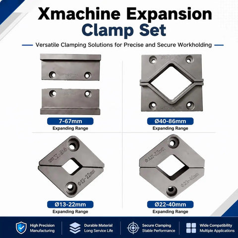 Xmachine Expansion Clamp Set For 5 Axis Cnc Machining Center Offers Precision Workholding Fixture Kit with various collet sizes and shapes.