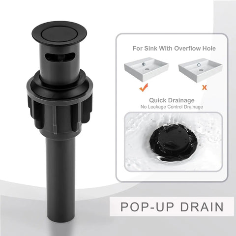 Matte Black Bathroom Sink Faucet 4 Inch Centerset 2 Handle With Pop Up Drain Stopper Lavatory Vanity Faucet 304 Stainless Steel Built To Last No Nonsense Durability CUPC CEC Certified pop-up drain design with overflow compatibility.