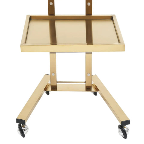 Two Tier Stainless Steel Rolling Cart With Wheels, Foldable Salon Tray Trolley For Tattoo Studio, Golden Finish close-up