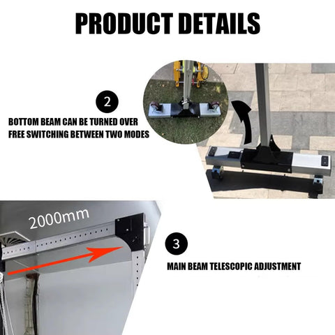 Hella Sturdy Aluminum Portable Gantry Crane Rig Quick Adjust Height Span Tight Quarters Rough Ground No Sweat Hoisting features adjustable beams.