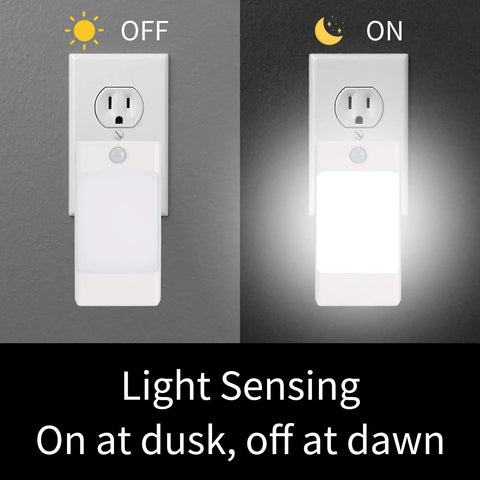 4 In 1 LED Night Light With Motion Sensor And Dusk To Dawn in off and on modes showing light sensing feature