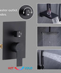Shower Faucet Set, 12-Inch Rainfall Head, Handheld and Valve, Matte Black with 3 water outlet modes displayed