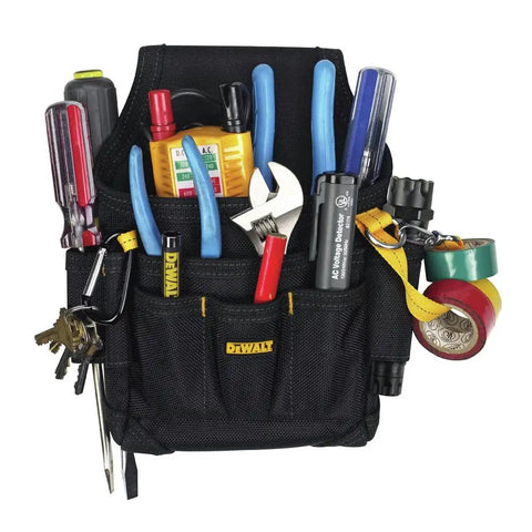 Small Durable Maintenance And Electrician's Pouch With Large Main Pocket And Front Pocket, tools organized in ballistic poly fabric.