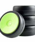 HSP HPI 1/10 RC Car Slick Tire Wheel Set Upgrade Kit showcasing high grip green wheels stacked