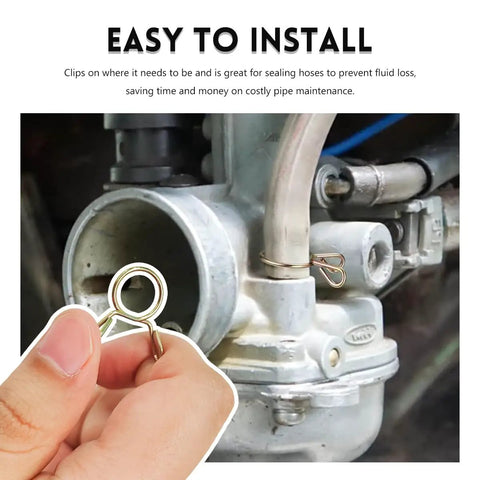 Heavy Duty Spring Hose Clamps Kit 310 Pieces 5 To 13mm securing metal tube, demonstrating installation ease