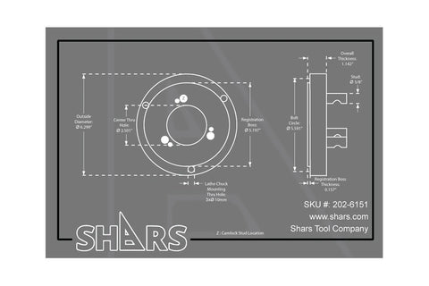 Fully Machined Back Plate For 3 Or 4 Jaw Self Centering Lathe Chucks With Camlock Mount 6.30 Inch Diameter D Series Spindle Nose 3 Studs