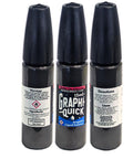 GraphiQuick Liquid Graphite Lubricant And Craft Enhancer with Precision Nozzle, 15ml bottles, shown from front and side views.