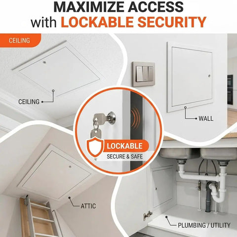 Heavy Duty Aluminum Access Door With Key Lock Tough As Nails Drywall Access Panel For Ceiling And Wall Maintenance Galvanized Steel Core showcasing lockable security features.
