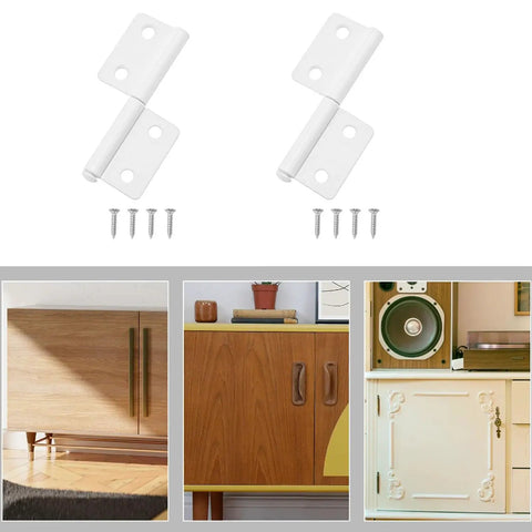 Removable White Door Hinge For Outdoor Use Quick Release Cabinet And Window Hinge With Screws 2 Pack 304 Stainless Steel Corrosion Resistant Easy Mount shown with installation examples on various cabinets.