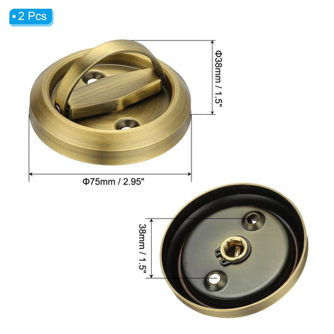 Recessed Round Flush Door Handles Set 2 Pieces Stainless Steel Hidden Embedded Pulls for Doors and Furniture 38x75x72mm