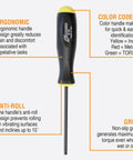 Set Of 13 Workhorse Balldriver Screwdrivers With ProGuard Finish, black handle, yellow color code, ergonomic cushioned grip