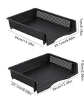 Two black stackable letter tray desk organizer baskets in ABS plastic with measurements, part of Stackable Letter Tray Desk Organizer Set For Office Vertical And Horizontal Document Holder Space Saving Paper Tray Baskets For Mail And Files ABS Plastic Lightweight Easy Assembly Clears Desktop Clutter.