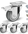 4-piece 3 Inch Heavy Duty Industrial Grade Caster Wheels Set Of 4 With Locking Swivel Brakes Top Plate Non Marking Grey TPR Rubber Castors For Cart Furniture And Workbench with installation hardware