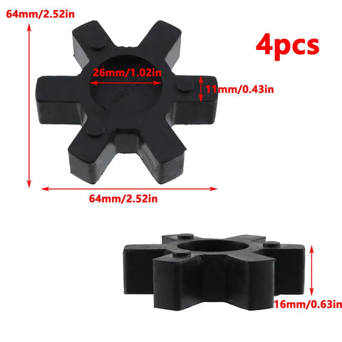 Flexible NBR Rubber Spider Center Inserts for L Jaw Couplings 64mm Outer Diameter Black 4 Pack, 26mm bore