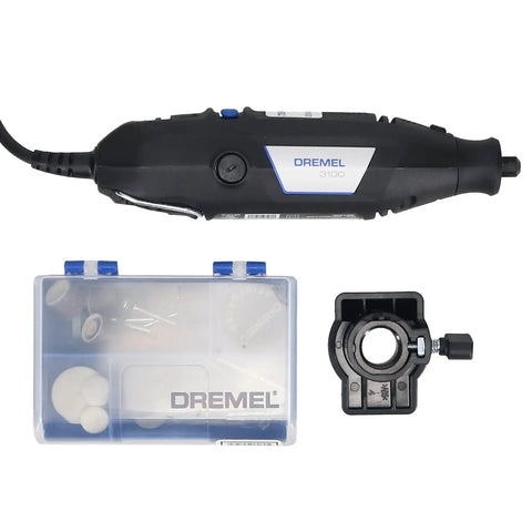 Pro Workhorse Reconditioned Rotary Tool Featuring Rock Solid Variable Speed Control And Dependable Corded Power For Crushing Cutting Grinding Sanding Or Engraving Tasks Daily with accessories and case.