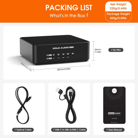 USB to Optical DAC Converter With XMOS XU316 Interface, DDC Reclocker, Optical Coaxial and HDMI I2S Outputs for Pristine Lossless Digital Audio From PC Mac Phone Raspberry Pi to DAC, Perfect for PS5 and Switch, U2PRO. Black U2 PRO with optical cable, USB-C cable, and manual