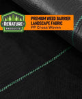 Heavy Duty Weed Barrier Landscape Fabric 3ft By 100ft Ground Cover For Gardening And Farming 3.2oz Permeable Black Polypropylene Cloth Professional Grade Weed Control Easy Install close-up view with company logo