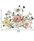 Vintage Poppy Floral Peel And Stick Wall Decals Set Of 15, featuring colorful poppy designs, measuring 48.72" x 35.41".