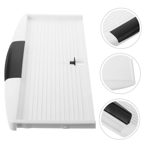 Slick Slide Out Under Desk Keyboard Tray With Heavy Duty Clamp Mount features a smooth white surface and a black grip handle.